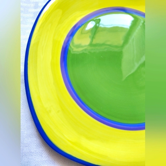 Dansk Caribe Salad Plates Set Of 2 Square Yellow Green with Blue Rim - Picture 4 of 9